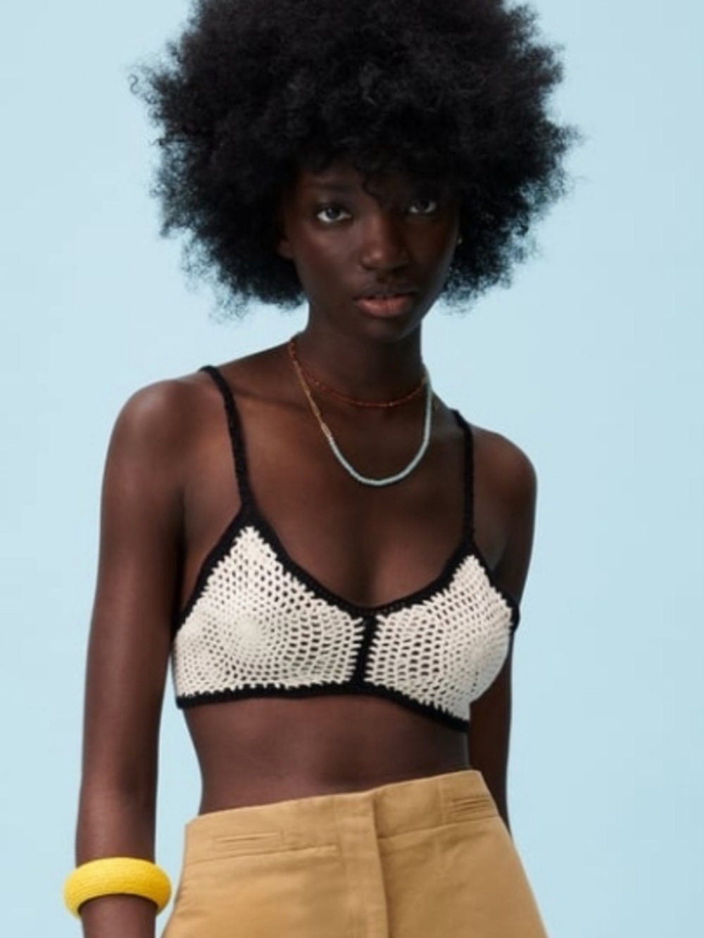 Zara Black-Trim White Crochet Bralette Crop Top